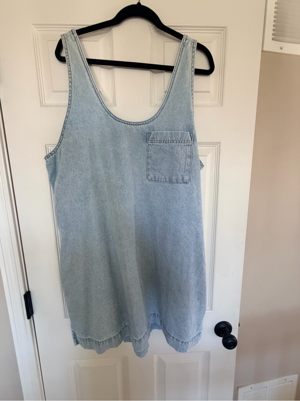 Light Wash Denim Sleeveless Pinafore Dress - Light Blue